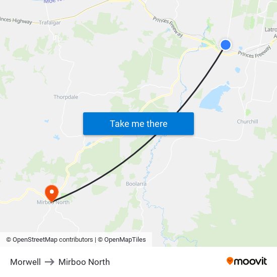 Morwell to Mirboo North map