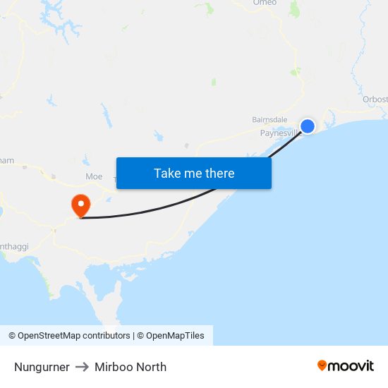 Nungurner to Mirboo North map