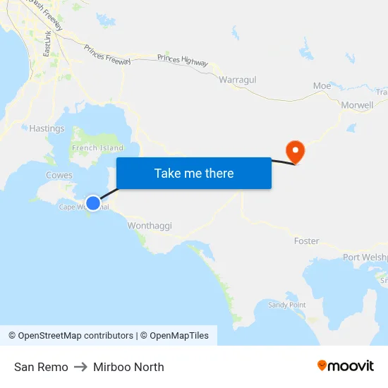 San Remo to Mirboo North map