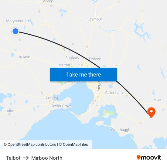 Talbot to Mirboo North map
