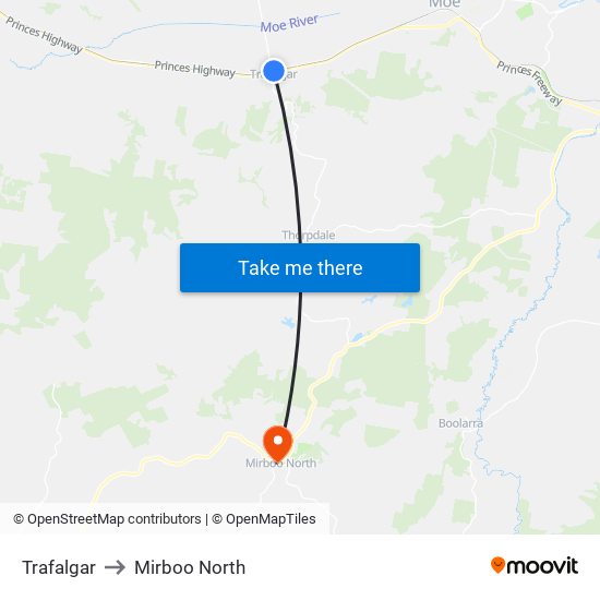 Trafalgar to Mirboo North map