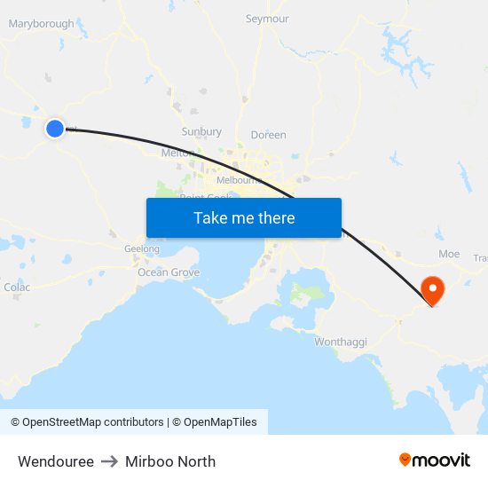 Wendouree to Mirboo North map