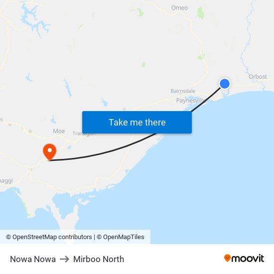 Nowa Nowa to Mirboo North map