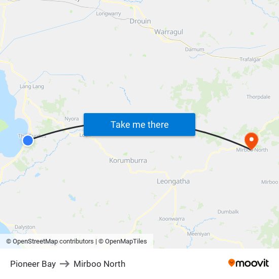 Pioneer Bay to Mirboo North map