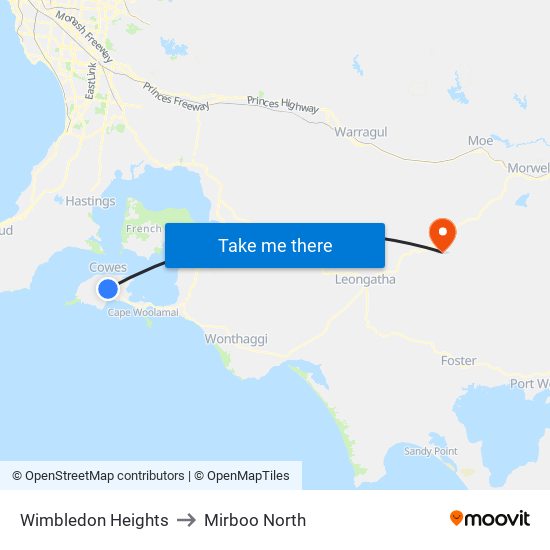 Wimbledon Heights to Mirboo North map