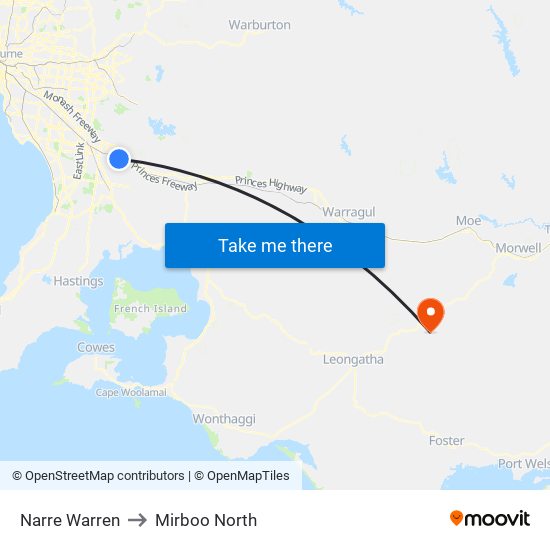 Narre Warren to Mirboo North map