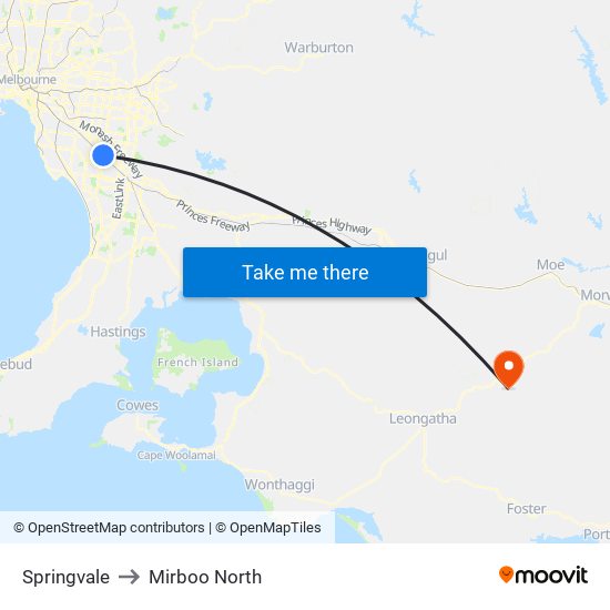 Springvale to Mirboo North map