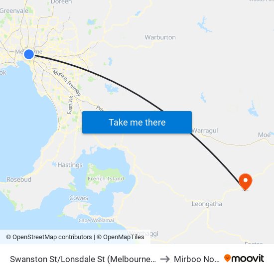 Swanston St/Lonsdale St (Melbourne City) to Mirboo North map