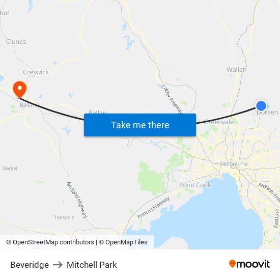 Beveridge to Mitchell Park map