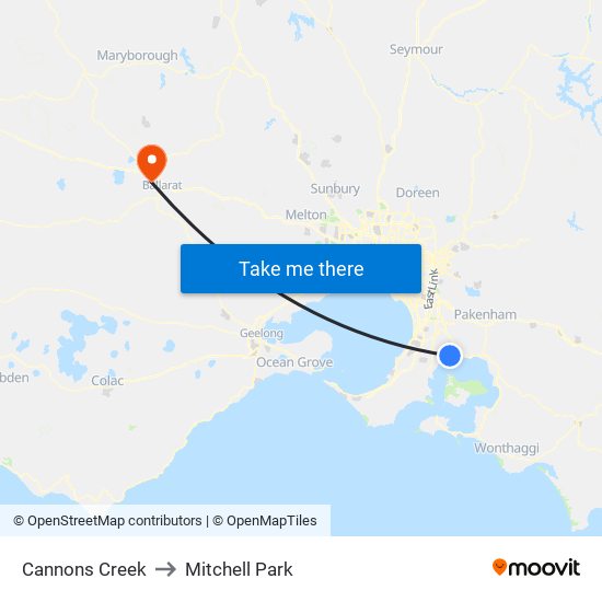 Cannons Creek to Mitchell Park map