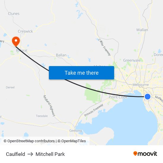 Caulfield to Mitchell Park map