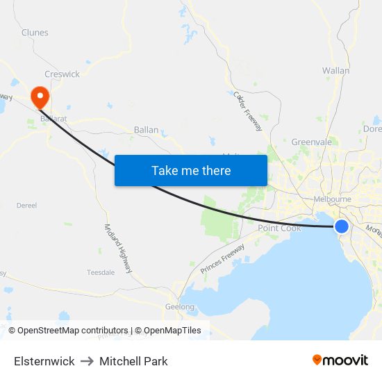 Elsternwick to Mitchell Park map