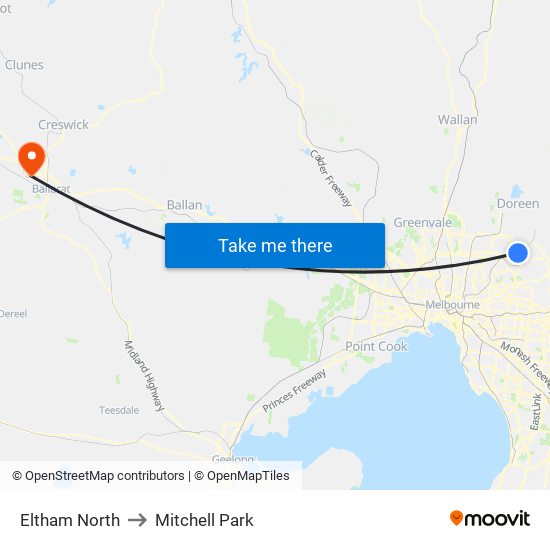 Eltham North to Mitchell Park map