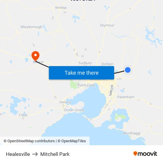 Healesville to Mitchell Park map