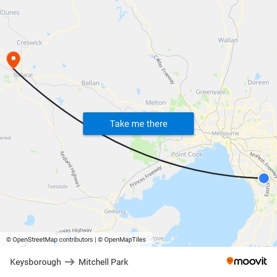 Keysborough to Mitchell Park map