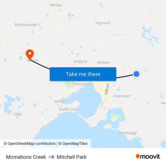 Mcmahons Creek to Mitchell Park map
