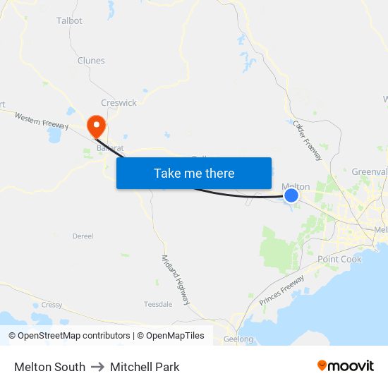 Melton South to Mitchell Park map