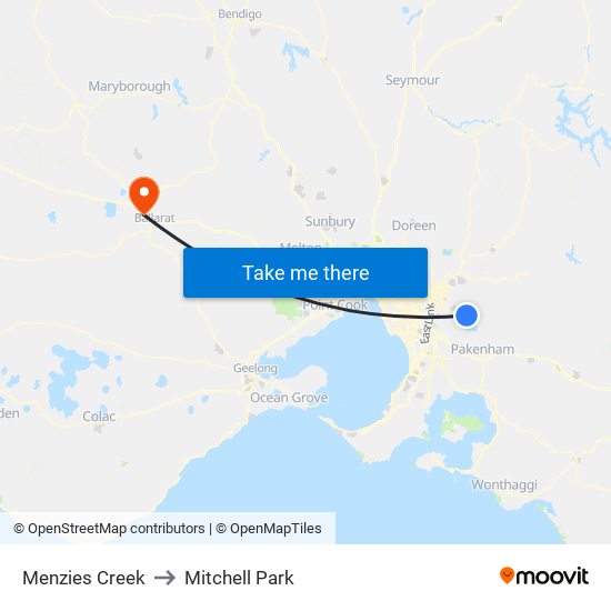 Menzies Creek to Mitchell Park map