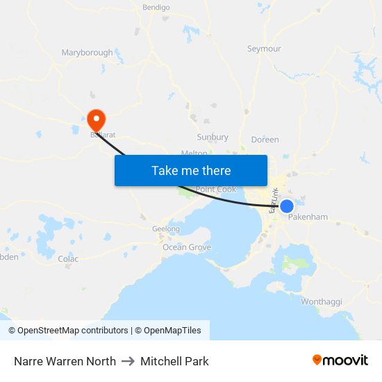 Narre Warren North to Mitchell Park map