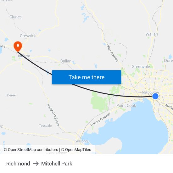 Richmond to Mitchell Park map