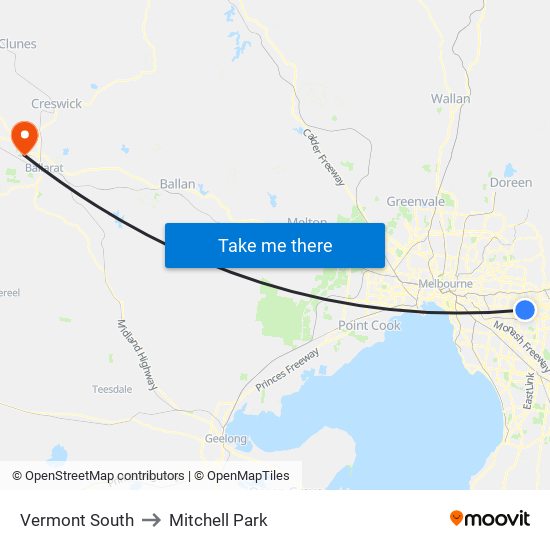Vermont South to Mitchell Park map