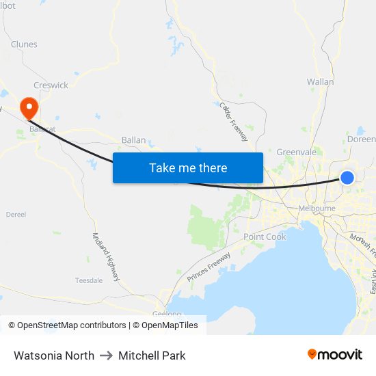 Watsonia North to Mitchell Park map