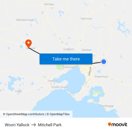 Woori Yallock to Mitchell Park map