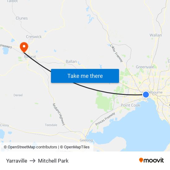 Yarraville to Mitchell Park map