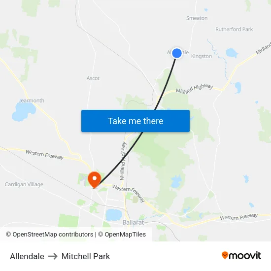 Allendale to Mitchell Park map