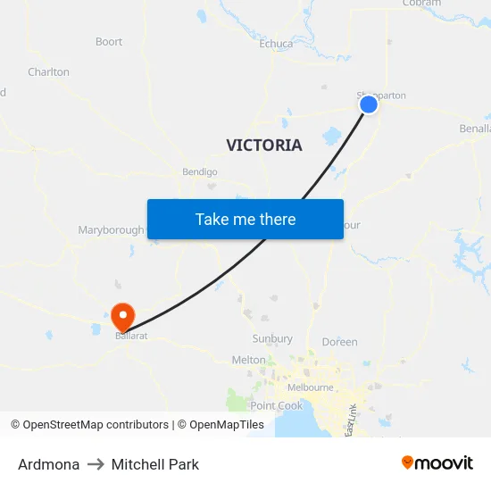 Ardmona to Mitchell Park map