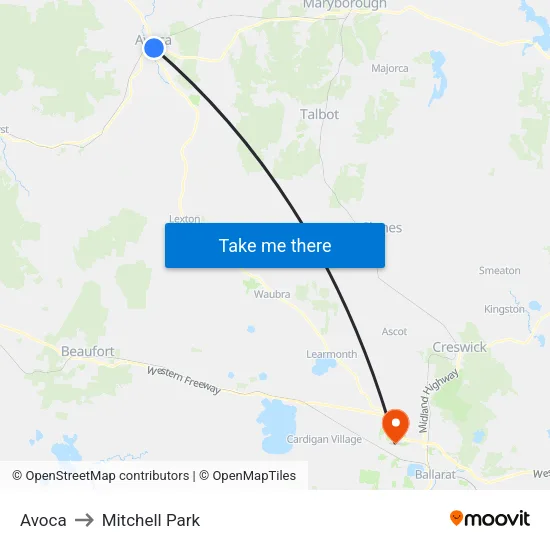 Avoca to Mitchell Park map