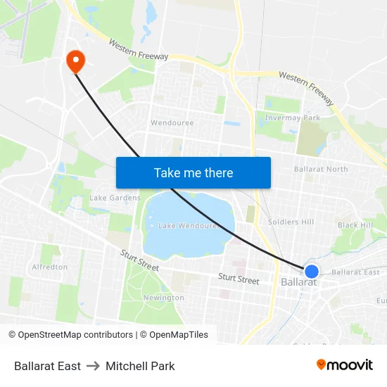 Ballarat East to Mitchell Park map