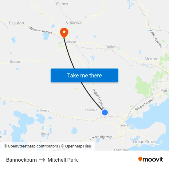 Bannockburn to Mitchell Park map