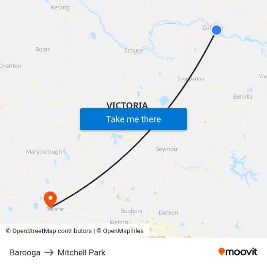 Barooga to Mitchell Park map