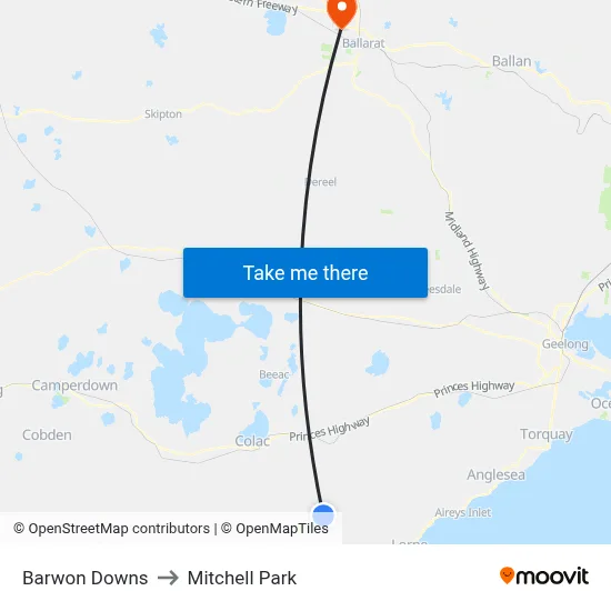 Barwon Downs to Mitchell Park map