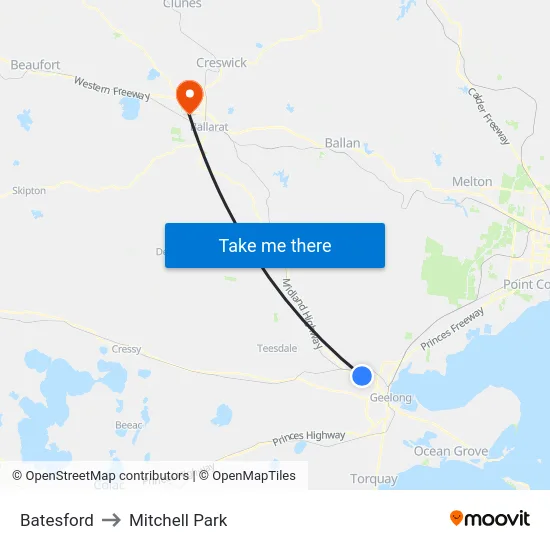 Batesford to Mitchell Park map