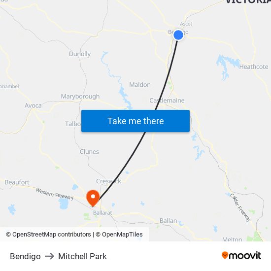 Bendigo to Mitchell Park map