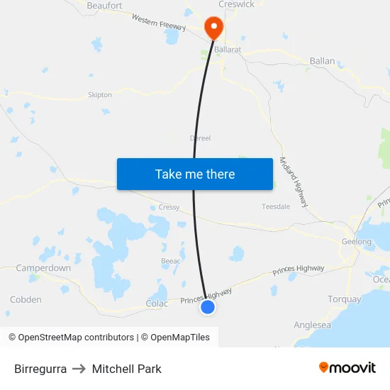 Birregurra to Mitchell Park map