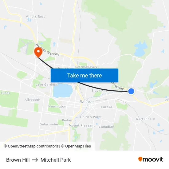 Brown Hill to Mitchell Park map