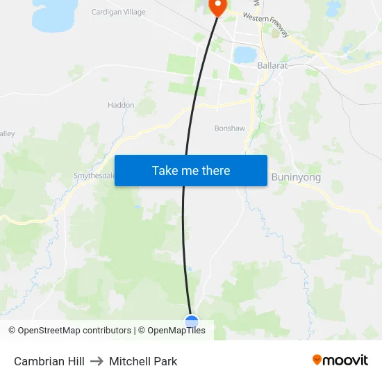 Cambrian Hill to Mitchell Park map