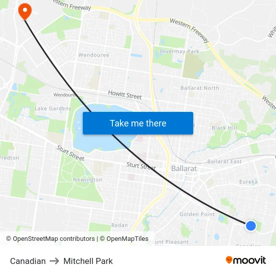 Canadian to Mitchell Park map