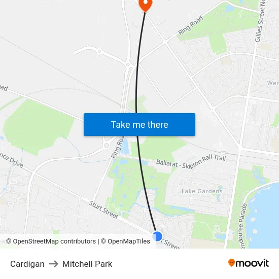 Cardigan to Mitchell Park map