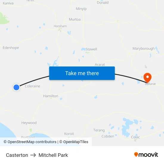Casterton to Mitchell Park map