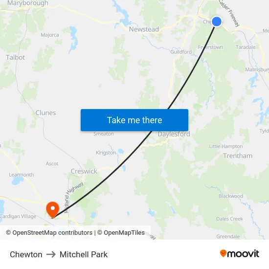 Chewton to Mitchell Park map