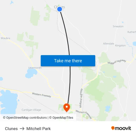Clunes to Mitchell Park map