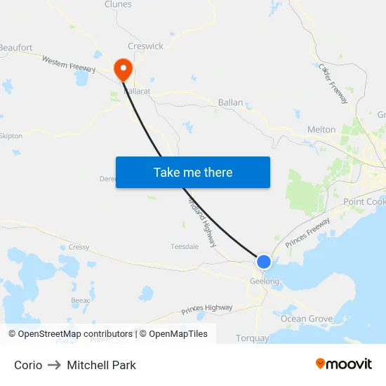 Corio to Mitchell Park map