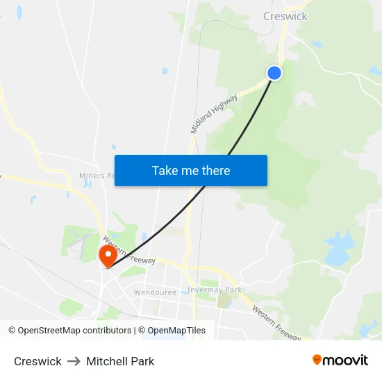Creswick to Mitchell Park map