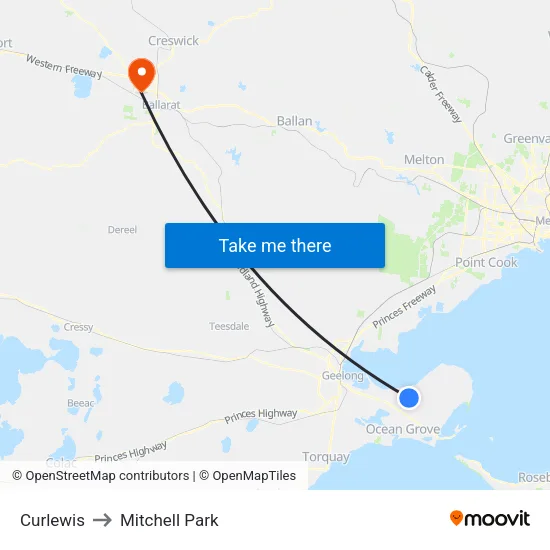Curlewis to Mitchell Park map