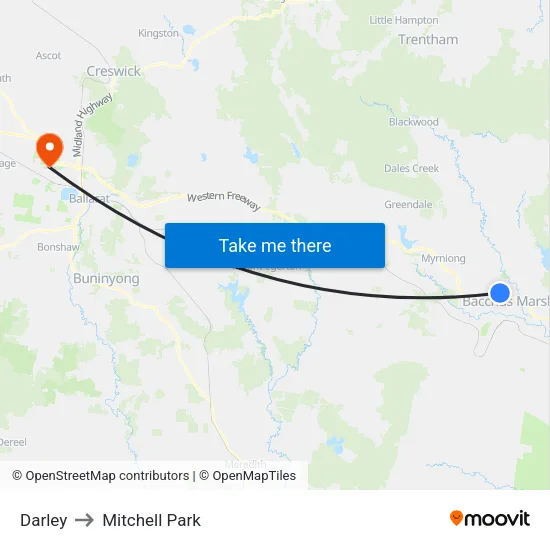 Darley to Mitchell Park map