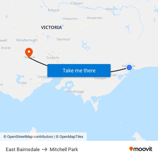 East Bairnsdale to Mitchell Park map